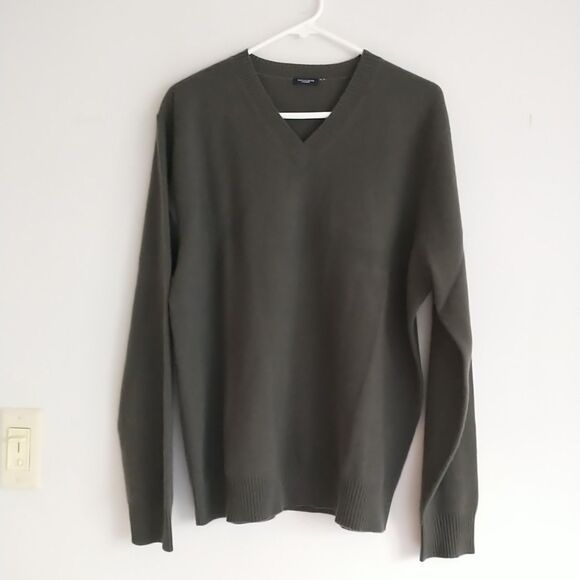 Magaschoni Sweater Womens L? Gray 100%Cashmere V Neck Pullover Luxury 22x26" - Picture 1 of 9